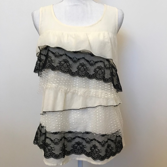 LOFT Tops - LOFT Cream Tiered Lace Tank Top Size Small